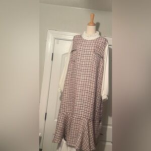 Dainty Jewels Modest Shift Tweed dress Long Sleeves ruffled, drop-waist Sz 3xL